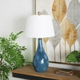 thumbnail image 3 of DecMode 32" Textured Abstract Teal Table Lamp with Cream Linen Shade (2 Count), 3 of 10