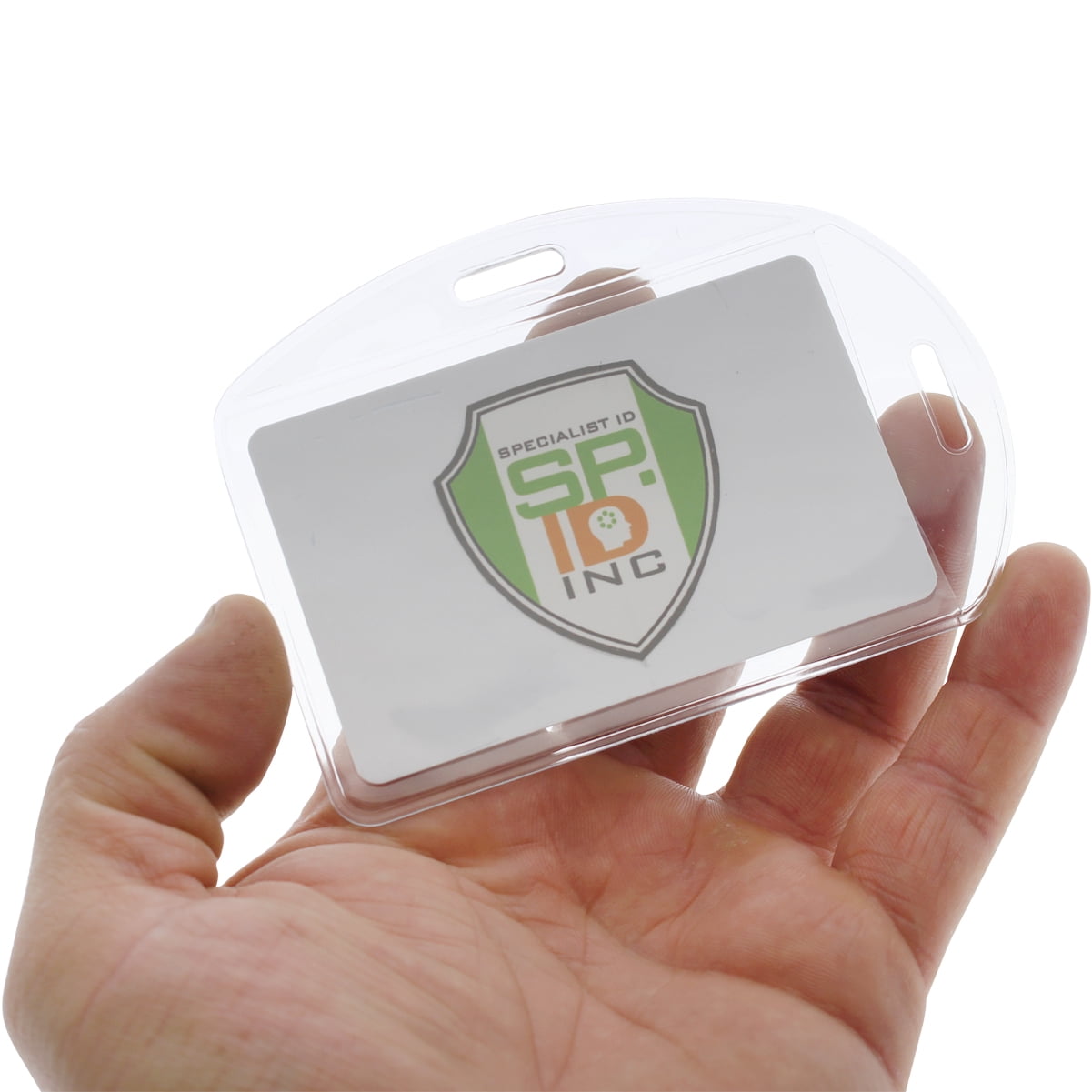 Bulk 100 Pack - Clear Plastic ID Badge Holders - VERTICAL OR HORIZONTAL with CLOTHING FRIENDLY Metal & PVC Strap Clips - For 2.25 X 3.5 Inch Name Tags & Work Access Cards, by Specialist ID