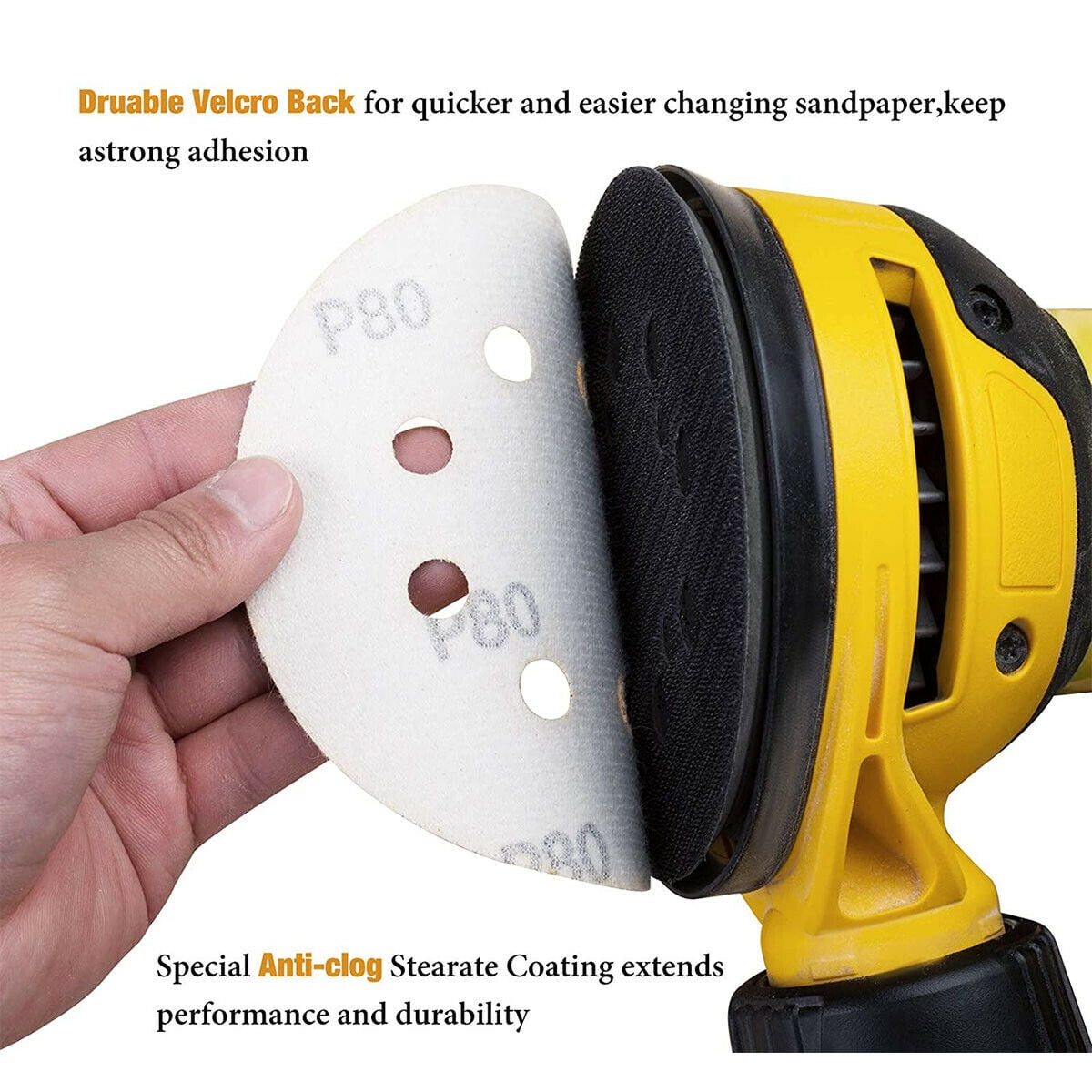 S SATC 100-PACK 5 inch Sanding Discs 8-Hole Hook Loop for Orbital Sander Paper 100 Grit