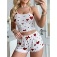 thumbnail image 4 of Women Pajamas Heart Print PJ Set Crop Tops and Shorts Set 2 Piece Lounge Sets Red XL, 4 of 7