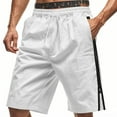 thumbnail image 2 of Pxkloy Mens Linen Cargo Shorts Casual Fashion Beach Shorts Plain Vacation Workout Gym Running Shorts Drawstring Elastic Waist Shorts with Pockets White,XXXL, 2 of 8