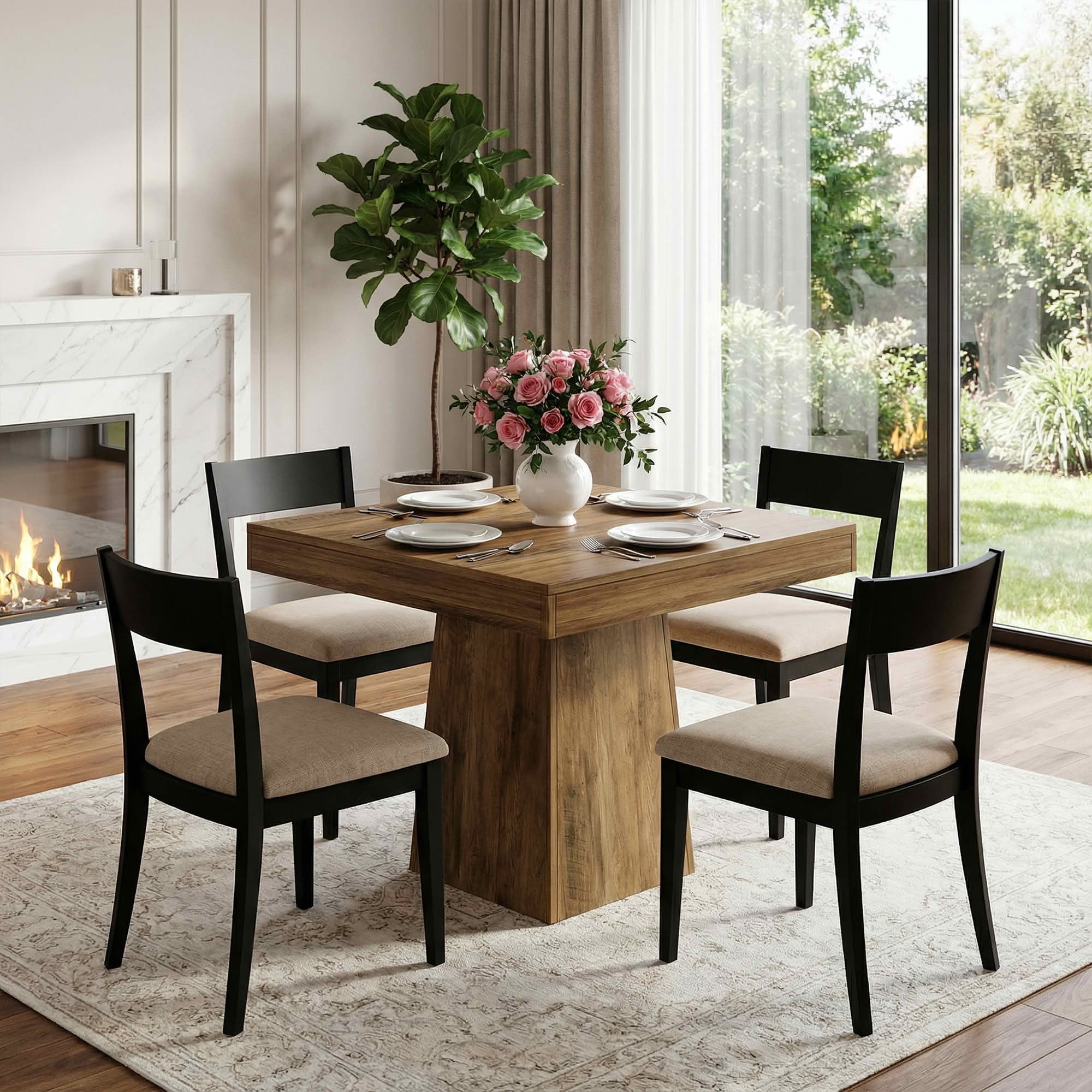 MAYEERTY 31.5 Inch Square Dining Table, Small Farmhouse Industrial Kitchen Dinner Table with Thick Tabletop and Pedestal Base for 4 People