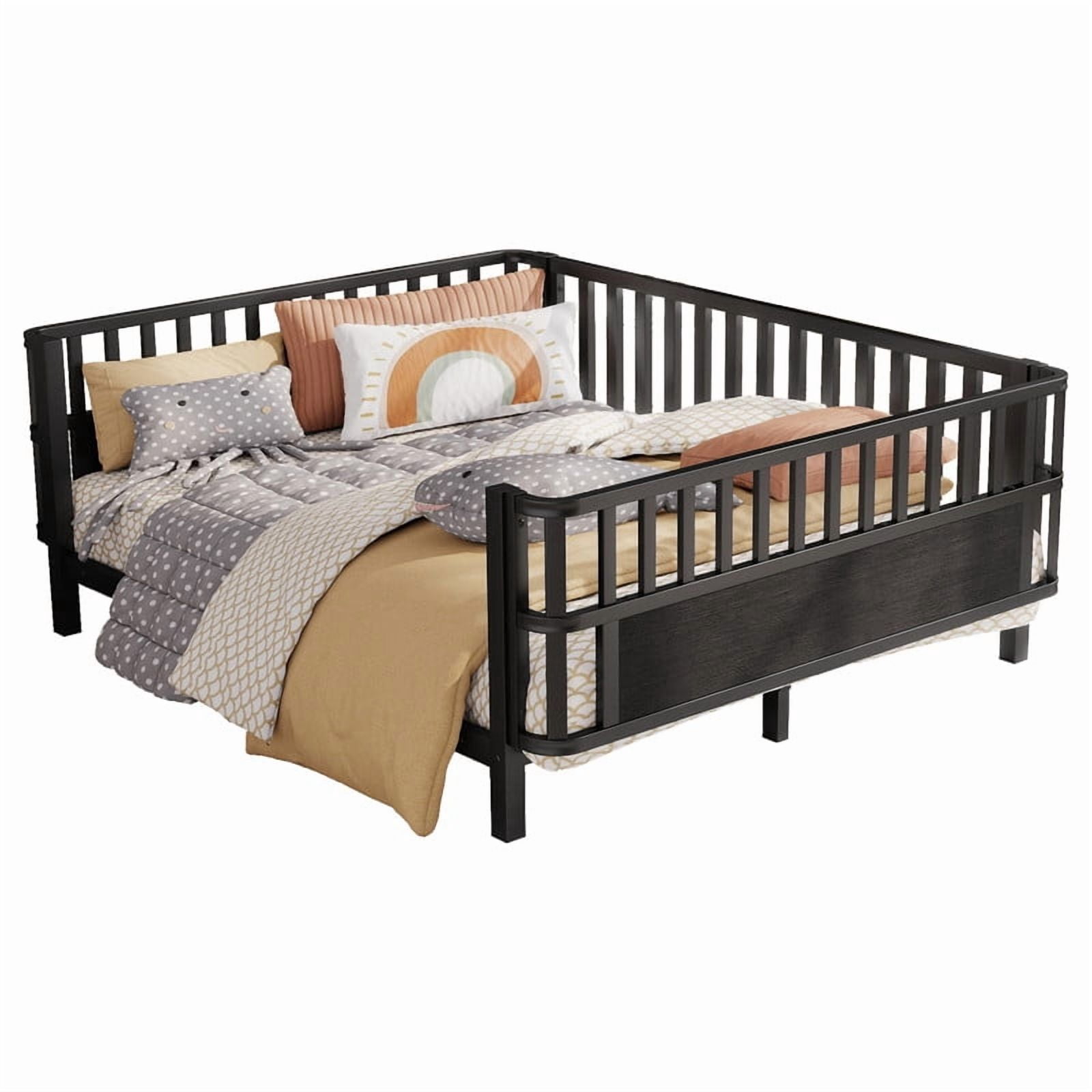 Mirightone Full Metal Platform Bed , Low Profile Twin Bed Frame with Removable Safety Rails, Montessori Metal Bed for Bedroom, No Box Spring Needed, Black