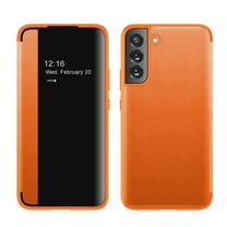 Allytech Phone Case for Samsung Galaxy S22 Plus/S22  5G 6.7", Slim Flip Magnetic Drop Protection Cover with Window View Function Built-in Pin/SIM Card Slot Case for Galaxy S22 Plus/S22  2022, Orange