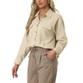 thumbnail image 4 of INSPIRE CHIC Women's Loose Roll-up Long Sleeve Pockets Button Down Casual Shirts Khaki XS, 4 of 5