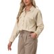 thumbnail image 4 of Camisas casuales de manga larga con botones y bolsillos de INSPIRE CHIC para mujer, sueltas y con mangas enrolladas en color caqui S, 4 of 6
