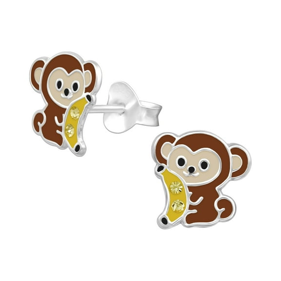 Monkey 925 Sterling Silver Stud Earrings with Crystals