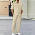 thumbnail image 2 of VBTAPA Mens 2 Piece Casual Beach Outfits Short Sleeve Button Down Textured Shirts and Pants Matching Set Summer Vacation Sets Beige XL, 2 of 9