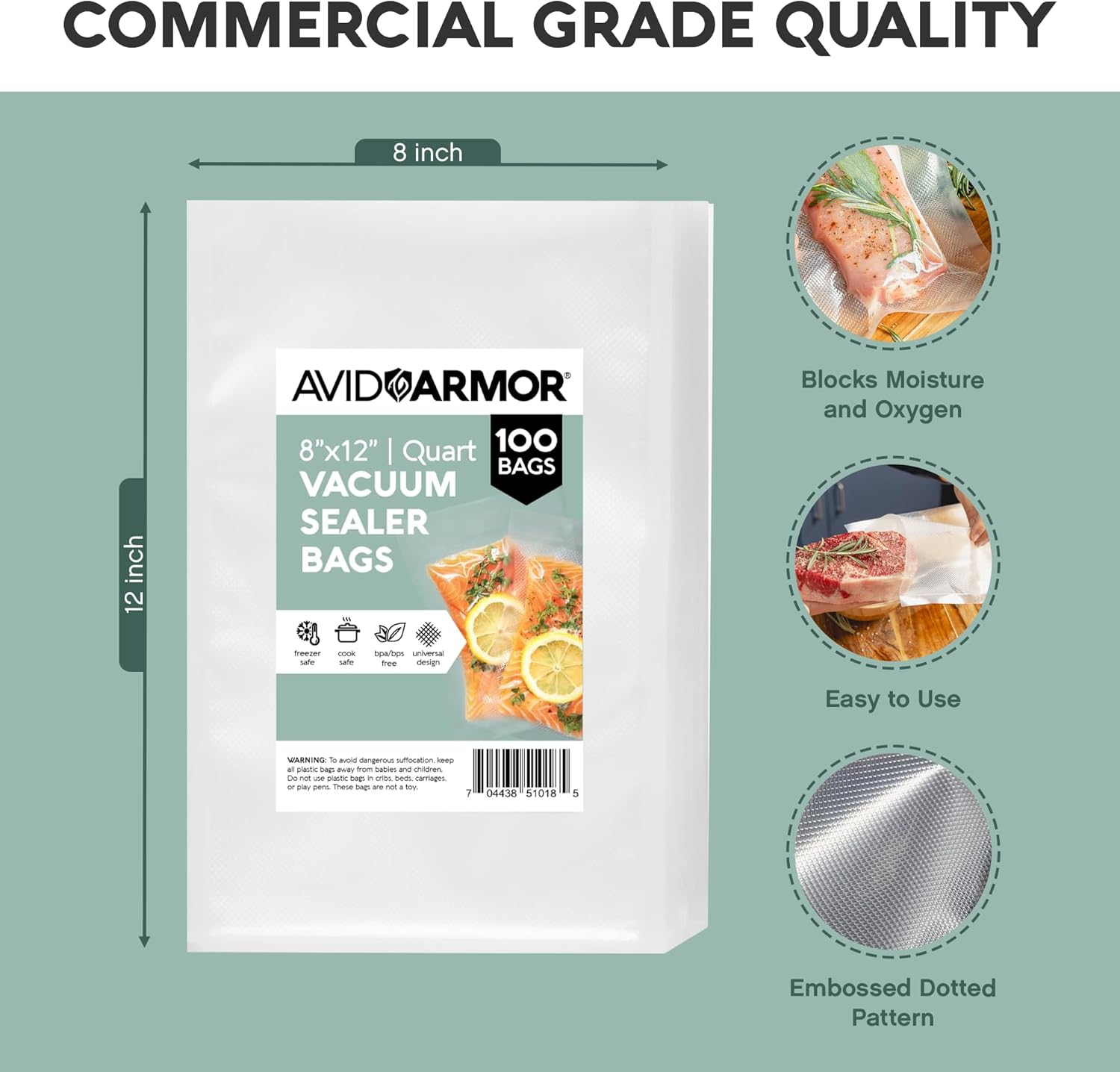 Avid Armor Vacuum Sealer Bags, 8" x 12" Quart, 100-Pack photo 2