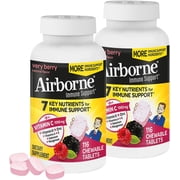 Airborne 1000mg Vitamin C + Zinc Immune Support Supplement Chewable Tablets, Very Berry Flavor with Powerful Antioxidants Vitamins A C & E, 116 Chewable Tablets (2 Pack)