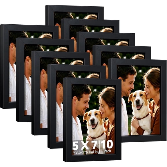 5x7 Picture Frames Black Set of 10, Tabletop or Wall Display Pictures 4x6 with Mat or 5x7 Without, Multi Photo Frames Collage