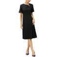 thumbnail image 2 of INSPIRE CHIC Work Dress for Women A-Line Short Sleeve Business Elegant Midi Dresses XS Black, 2 of 4