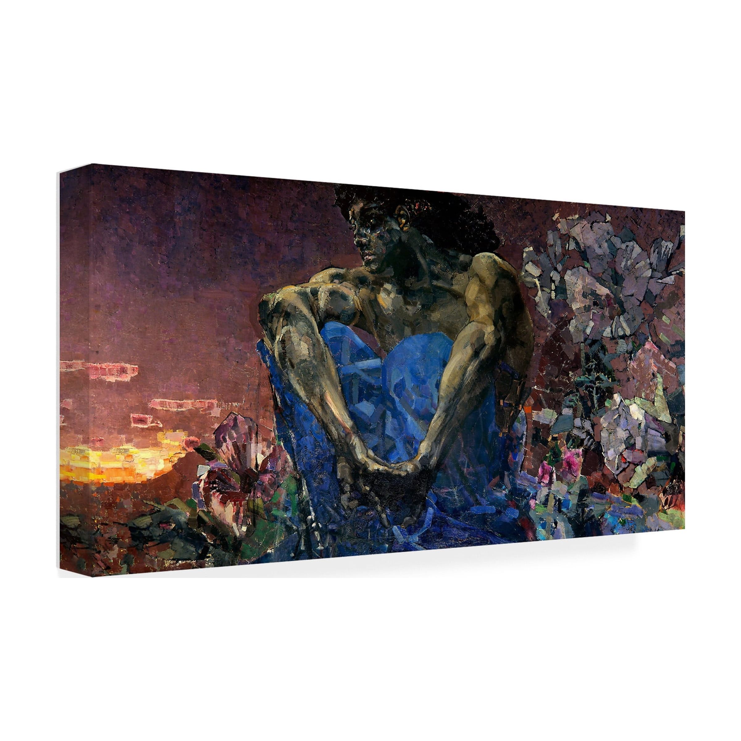 Trademark Fine Art Mikhail Vrubel A Sitting Demon Canvas Wall Art - 24x47