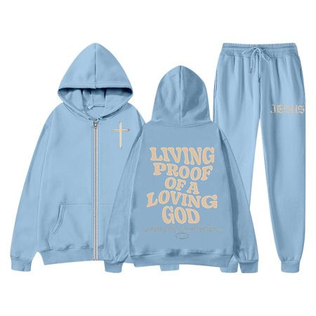 sususu Women S Athletic Clothing Sets Fall Outfits Letter Print Tracksuit Set Long Sleeve Zip Up Hoodie with Jogger Pants Comfortable Outfit Featuring Drawstring and Pockets for Wear - Sky Blue
