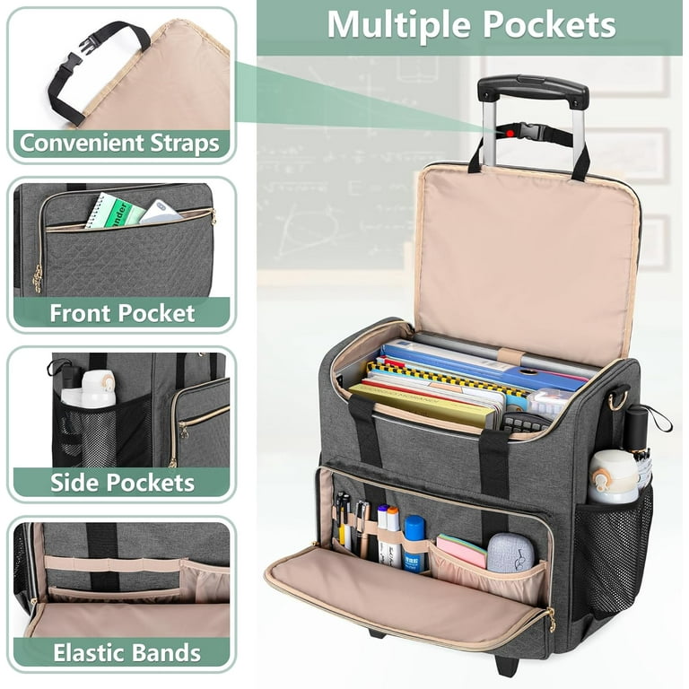 Rolling Teacher Bag with Laptop Compartment and Detachable Dolly Multifunctional Rolling Teacher Tote Bag Patent Pending Black Walmart