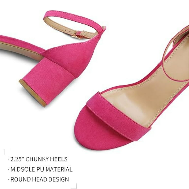 Pennysue Women's Chunky Low Heels Sandals Hot Pink Ankle