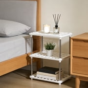 3 tier plastic storage shelves for pantry kitchen bathroom laundry, slim freestanding floor rack, small space organizer shelving unit, white