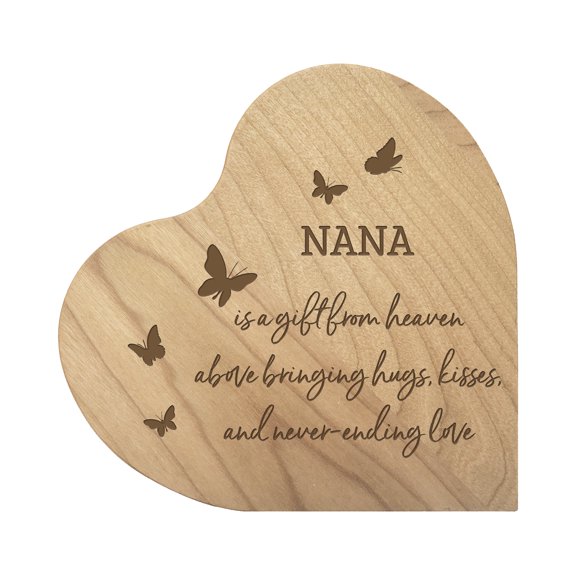 LifeSong Milestones Modern Inspirational Solid Wood Heart Block Decoration for Nana 5x5.25in - Nana Is A Gift From (Maple)