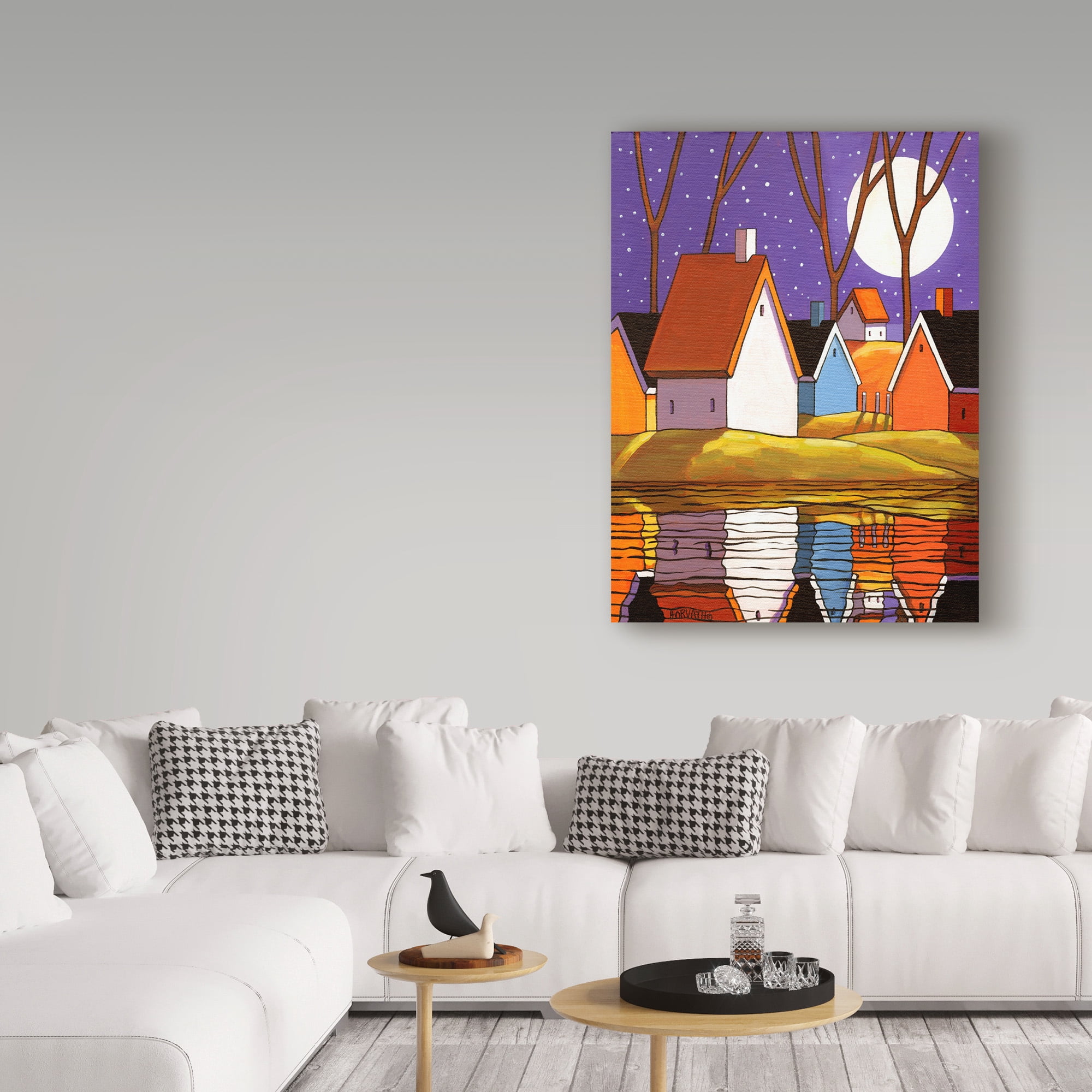 Trademark Fine Art 'Purple Sky And Stars Cottages' Canvas Art by Cathy Horvath-Buchanan