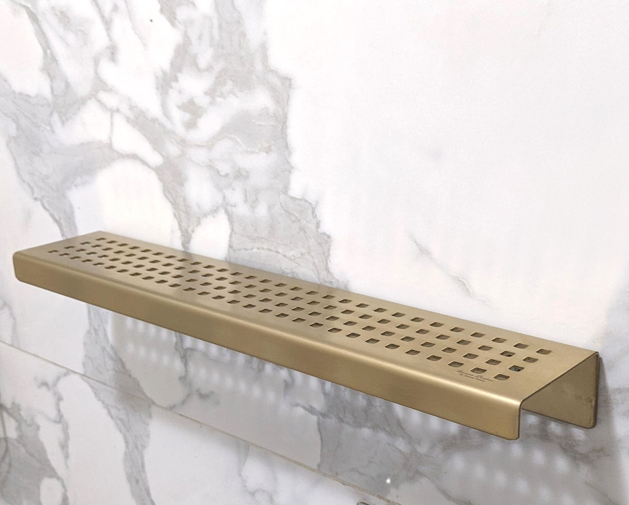 SereneDrains Stainless Steel Gold Brass Shower Shelf for Inside Shower Drill in Wall Mount Small Bathroom Shelf Decor Organizer Rack Caddy Floating