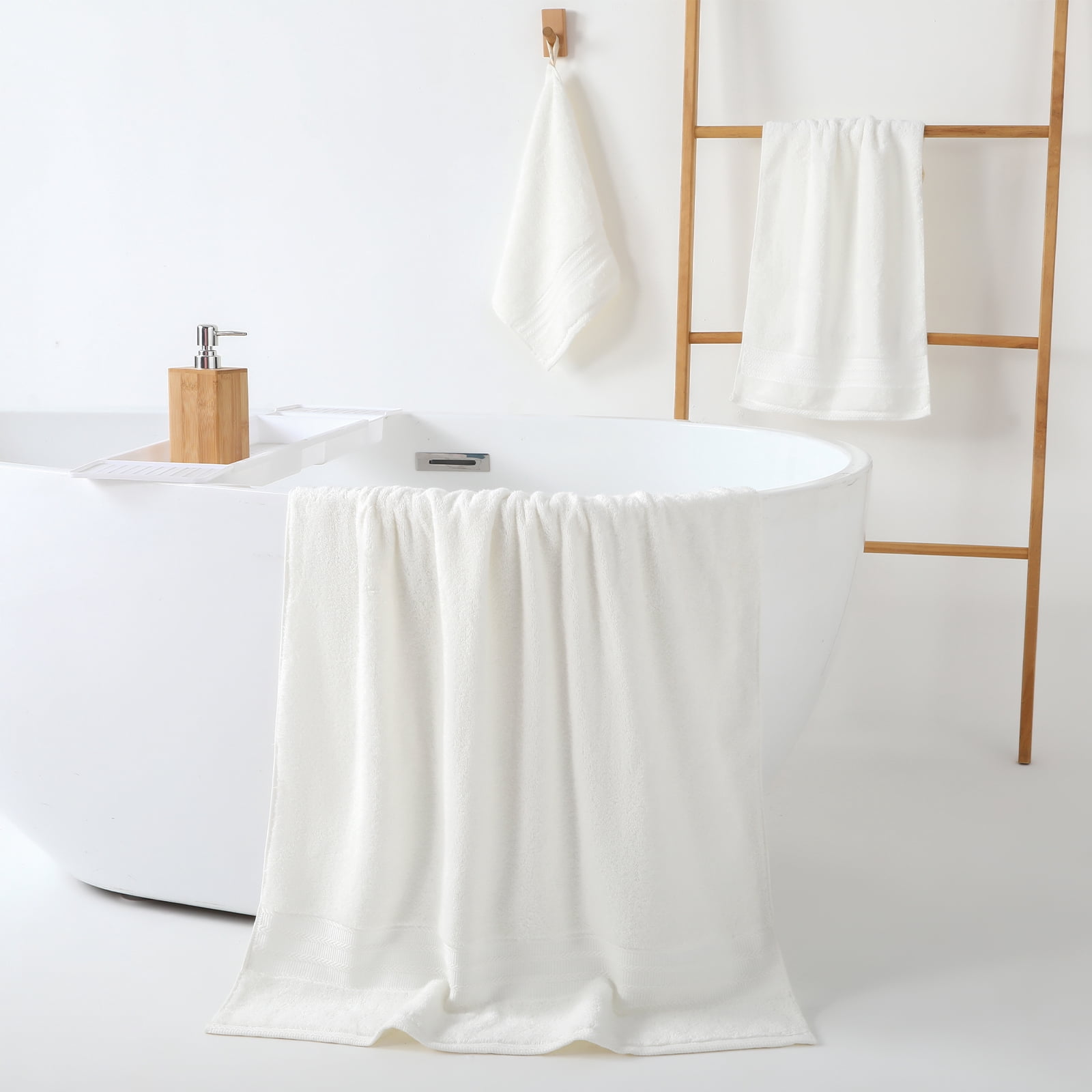 REDKISS 8-Piece 100% Cotton Towel Set, 600GSM Luxury White Bath Towels. Quick Dry Hand Towels & Washcloths
