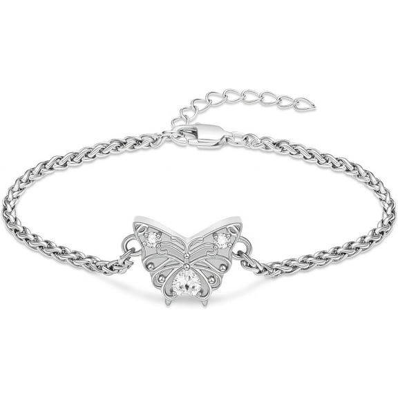 Crystal Butterfly Urn Bracelet for Ashes - Birthstone Cremation Jewelry Urn Bracelet for Human / Pet Adjustable Urn Bangle Memorial Keepsake Ash Holder Bracelet