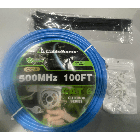 Open Box CABLEGEEKER CAT6 OUTDOOR ETHERNET CABLE, 24AWG RJ45 PATCH CABLE 100FT - BLUE