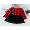 thumbnail image 3 of Plaid Leopard Print  Neck Long Sleeve Ruffle Mesh Patchwork Dress, 3 of 9