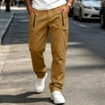 thumbnail image 3 of Men's Casual Cargo Pants Straight Leg Stretch Waist Zipper Pockets Cotton Work Pants S-3XL, 3 of 8