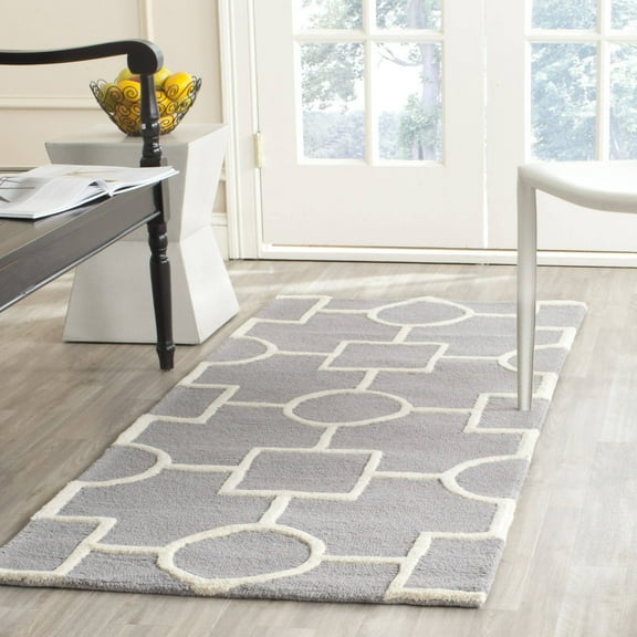SAFAVIEH Cambridge Joyce Geometric Shapes Wool Runner Rug, Silver/Ivory, 2'6" x 6'