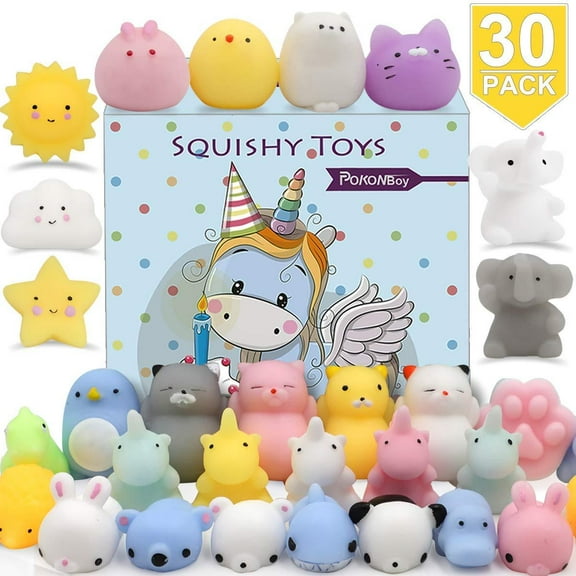 POKONBOY 30 PCS Mochi Squishy Toys - Mini Squishies Panda Cat Unicorn Squishy Animals Stress Relief Animal Toys Birthday Party Favors