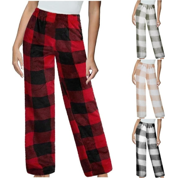 ZZwxWA Womens Flannel Fleece Pajama Pants Classic Plaid Lounge Pants Soft Comfy Pj Wide Leg Trousers Sleepwear with Pockets