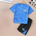 thumbnail image 6 of Toddler Boys Summer Clothes 2T 3T 4T 5T Kids 2-12 Years Boys Letter Graphic Short Sleeve Shirt T-Shirt Tops + Casual Shorts Set Toddler Outfits for Boys ,Blue, 6 of 6