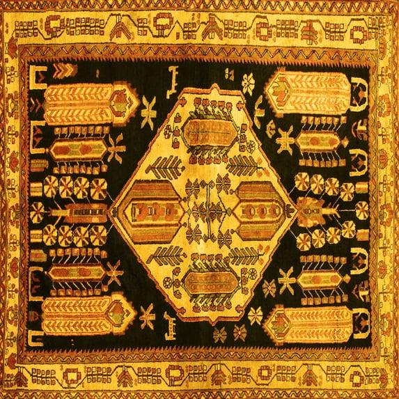 Ahgly Company Indoor Square Persian Yellow Traditional Area Rugs, 3' Square