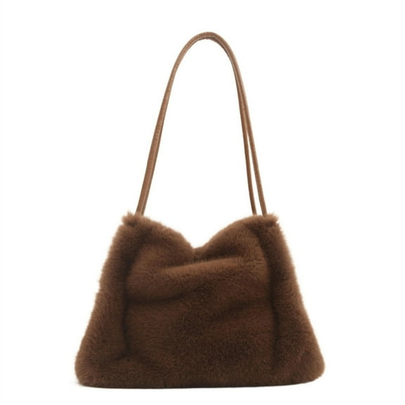 Elegant Solid Color Bucket Purse for Ladies Spacious Practical Plush Shoulder Bag Handbag for Commuters Students