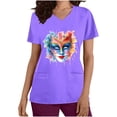 thumbnail image 2 of lcziwo Mardi Gras Scrubs for Women 2025 Spring Summer Short Sleeve T Shirts Nurse Medical Uniforms Casual V Neck Scrub Tops Shirts Purple L, 2 of 6