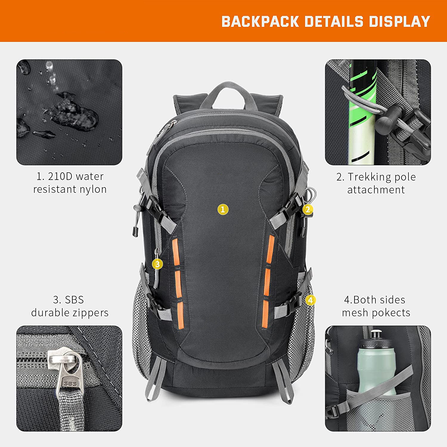 Foldable Backpack 30L,Lightweight Backpacks Waterproof Hiking Backpack Packable Backpack for Women Men Outdoor Hiking(Navy blue) - image 3 of 7