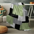 thumbnail image 5 of Green Grey Color Block Patchwork Blankets, Flannel Fleece Lightweight Comfort Bed Throws Modern Geometric Abstract Art Bedcover All Season Use for Bedroom/Living Room/Office/Travel/Camping 40x50In, 5 of 6
