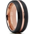 thumbnail image 1 of Rose Tone Black Brushed Titanium Ring Wedding Band, Engagement Ring, Grooved, Beveled Edge Ring 7-13, 1 of 3