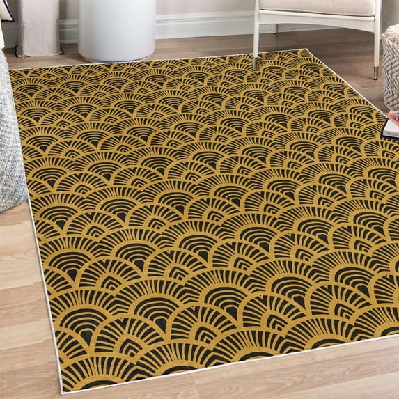 Japanese Art Decorative Rug, Fish Scale Inspired Vintage Hand Drawn Oriental Geometric Lines Motifs, Quality Carpet for Bedroom Dorm and Living Room, 6 Sizes, Pale Coffee, by Ambesonne