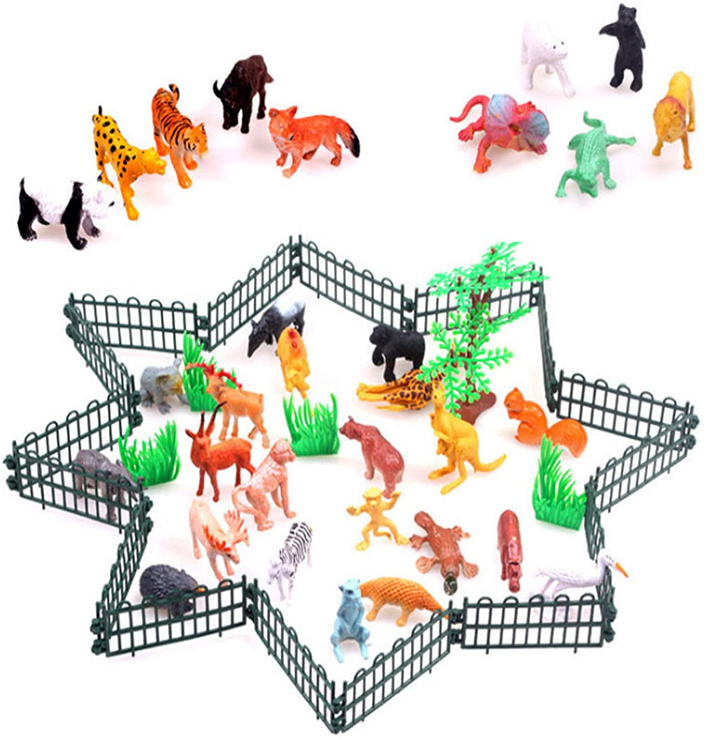 53 Pieces Animal Figures Toy Set, Plastic Mini Educational Jungle