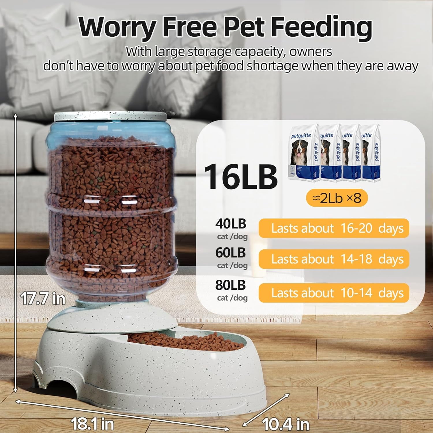 Automatic Dog Feeders, Gravity Pet Food Dispenser, Large Cat Dogs Water Bowl, 3 Gallon