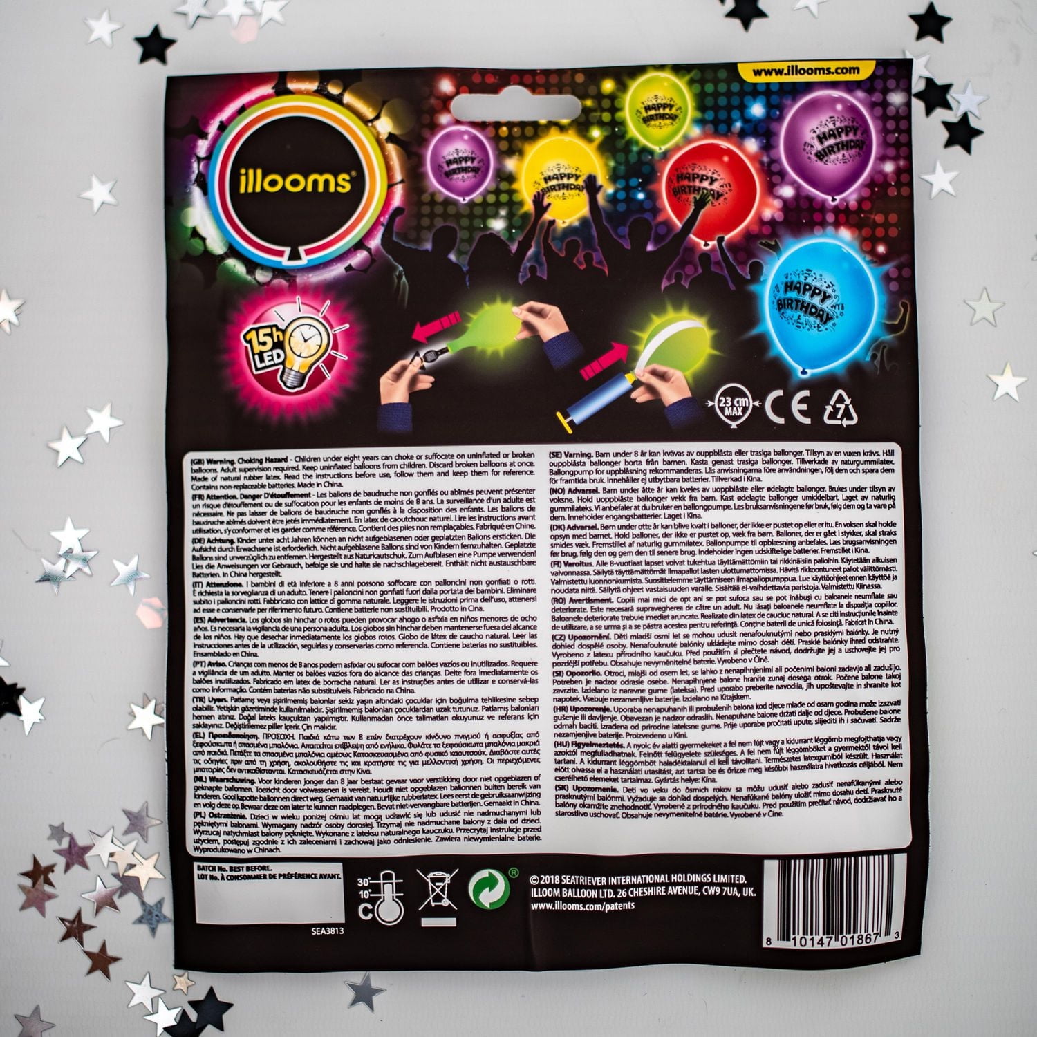 Ballons illuminés illooms à DEL de couleurs mixtes imprimé de « Happy Birthday » Paq. de 15