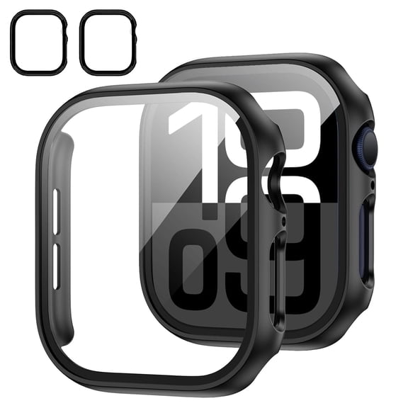 [2 Pack] for Apple Watch Series 11/10 Case [42mm], IC ICLOVER Full Cover Snap-on Cover with Built-in Clear Glass Screen Protector Anti-Scratch Hard PC Cover for iWatch Series S11/S10, Black