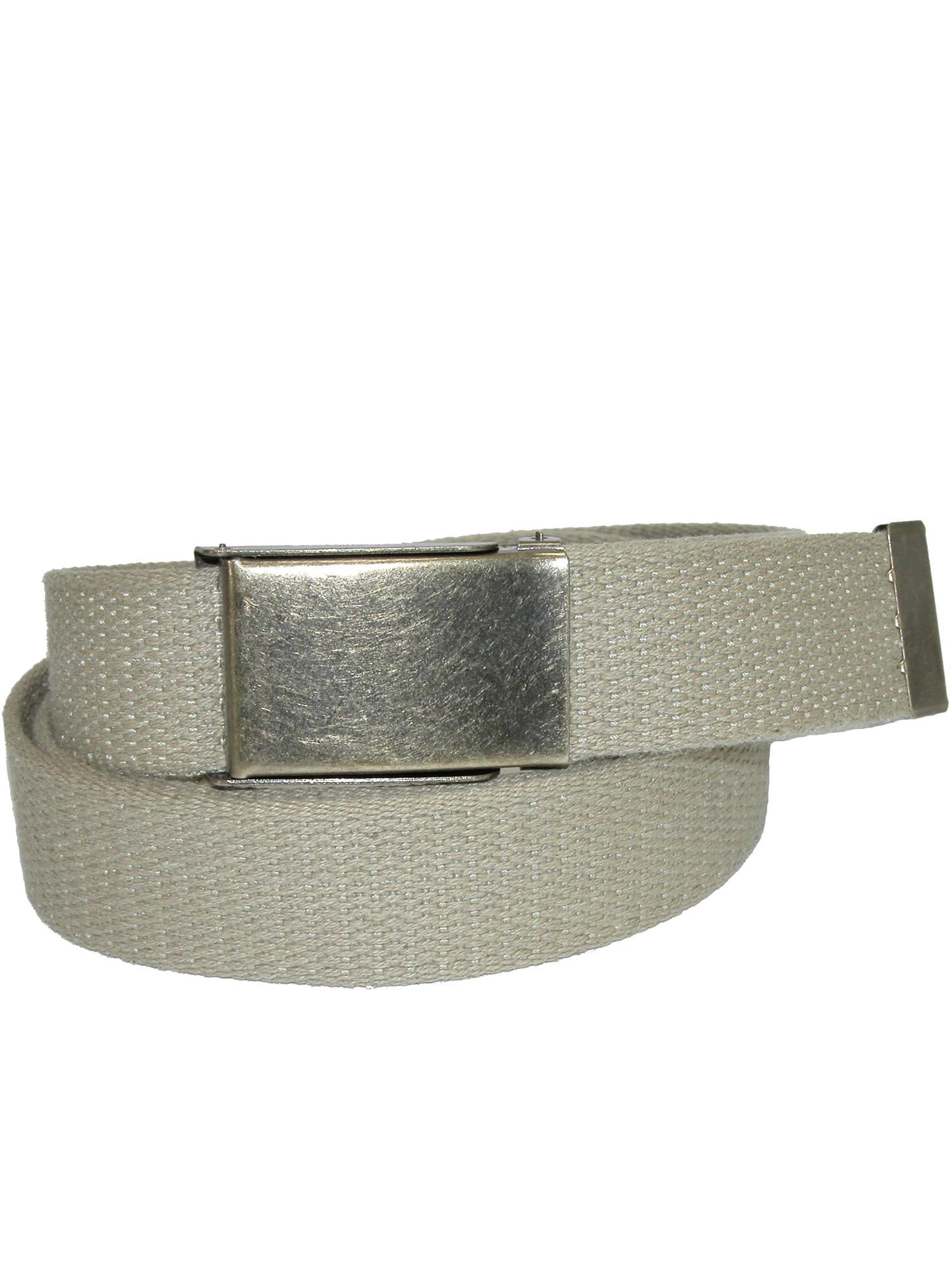 Mens Fabric Belt with Brass Flip Top Buckle, Khaki
