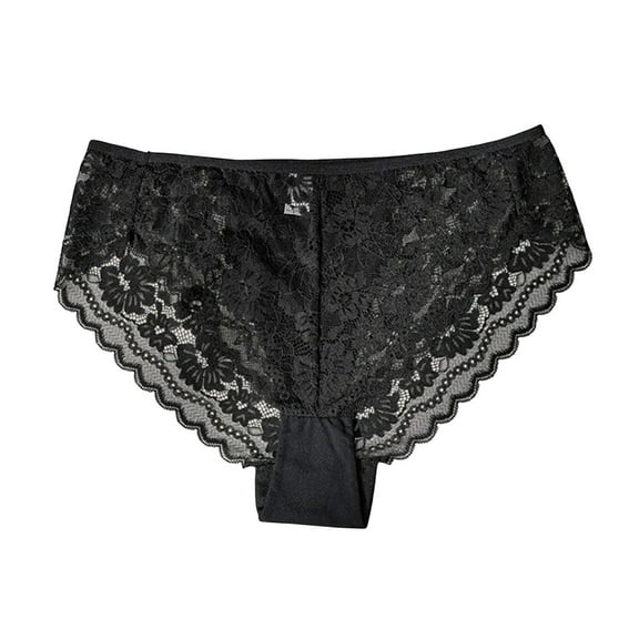 QQAMB Briefs for Womens Plus Size High Waist Lace Hollow Out Underwear Cotton Panty See Through Panties Underpant