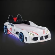 Furniture of America Sonet Plastic Twin Race Car Bed with LED Light in White