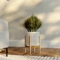 thumbnail image 2 of Honeycomb Mid-Century Modern Indoor Metal Pot Planter with 4-Leg Gold Metal Base - 9.5"W x 12"H, 2 of 5