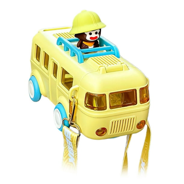 Autobús de juguete linda botella de agua con correa para niños, botellas de agua portátiles ligeras, tazas de agua para niñas, para niños, para la Amarillo