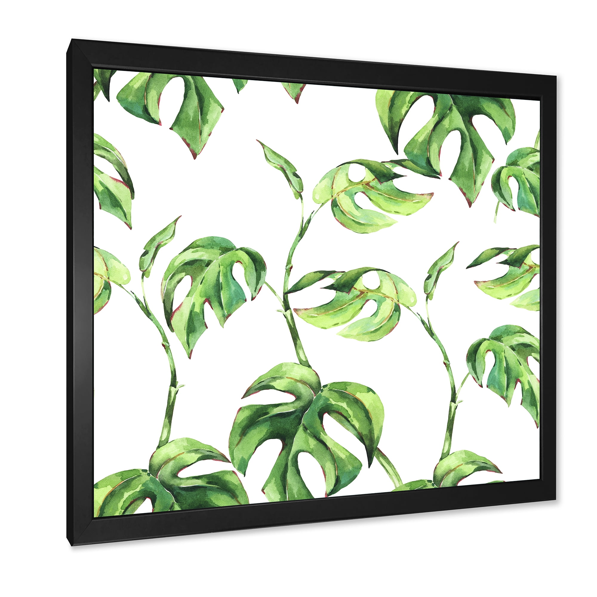 Designart 'Ancient Floral Tropical Leaves II' Tropical Framed Art Print